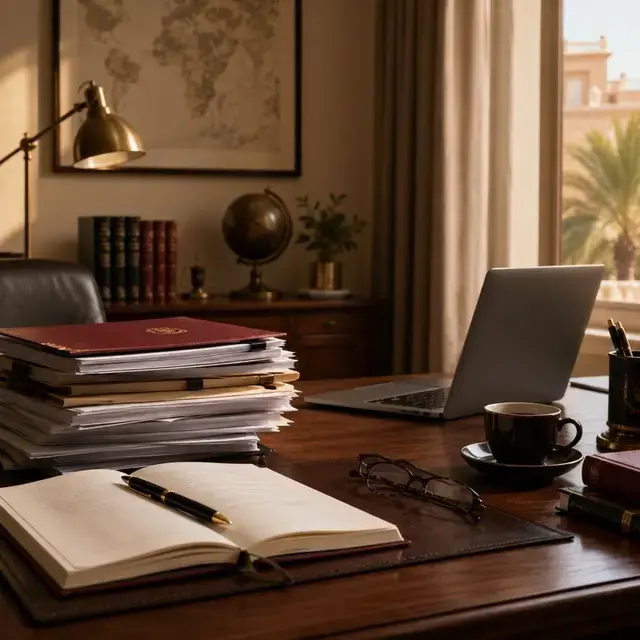 Bureau de traduction assermentée à Rabat avec documents officiels, dictionnaires et ordinateur